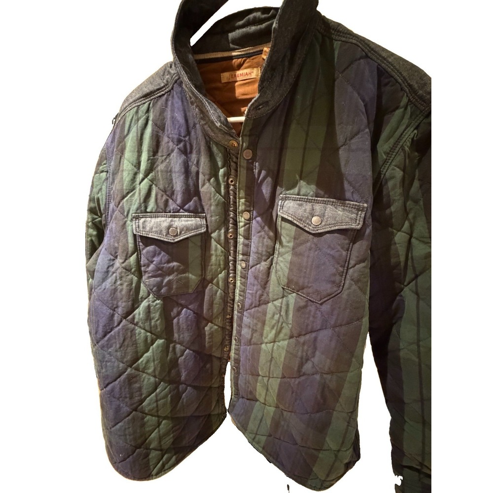Jeremiah Forester Tartan Plaid Cotton Canvas Quilted Barn Jacket Coat Snap Up XL